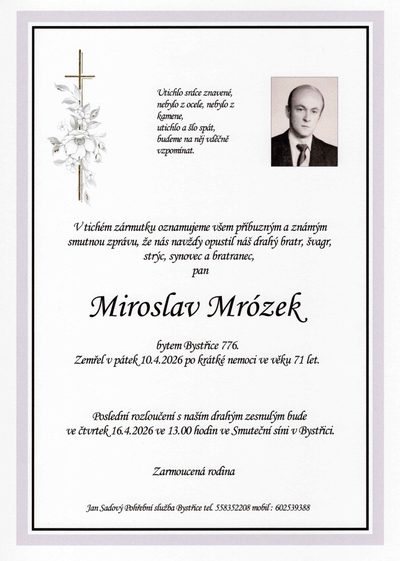 Smuteční oznámení – Miroslav Mrózek
