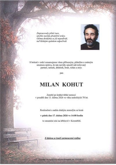 Smuteční oznámení – Milan Kohut