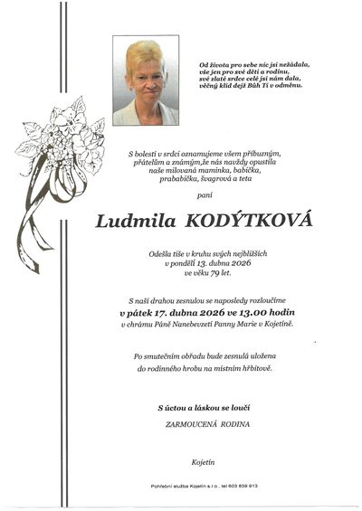 Smuteční oznámení – Ludmila Kodýtková