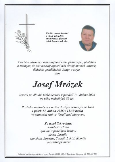 Smuteční oznámení – Josef Mrózek