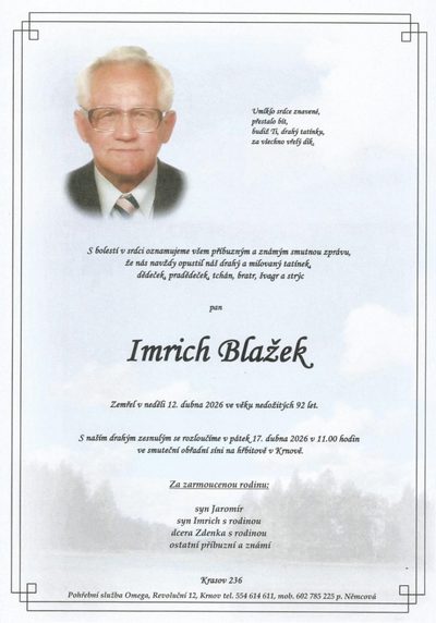 Smuteční oznámení – Imrich Blažek