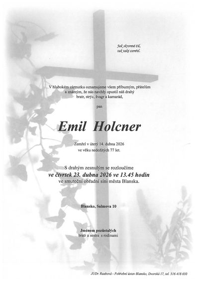 Smuteční oznámení – Emil Holcner