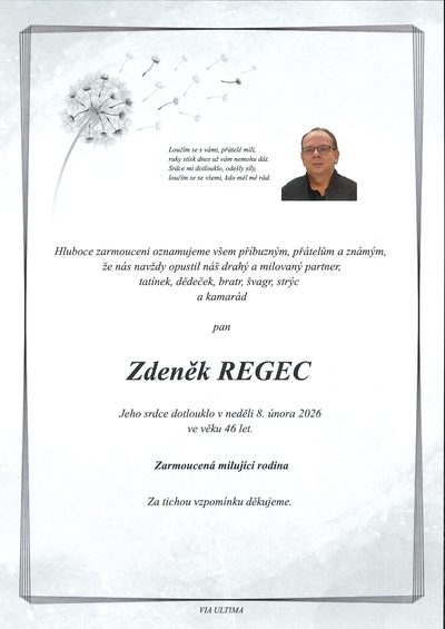 Smuteční oznámení – Zdeněk Regec