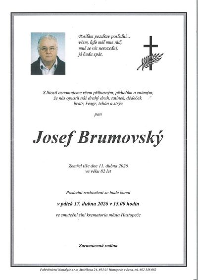 Smuteční oznámení – Josef Brumovský