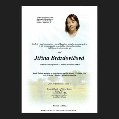Smuteční oznámení – Jiřina Brázdovičová