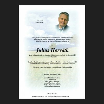 Smuteční oznámení – Julius Horváth