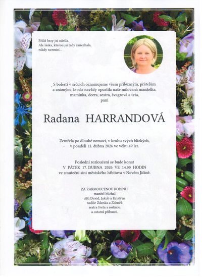 Smuteční oznámení – Radana Harrandová
