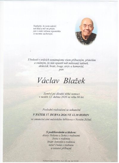 Smuteční oznámení – Václav Blažek