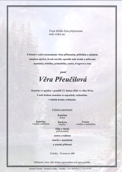 Smuteční oznámení – Věra Přeučilová