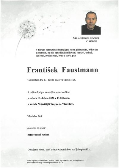 Smuteční oznámení – František Faustmann