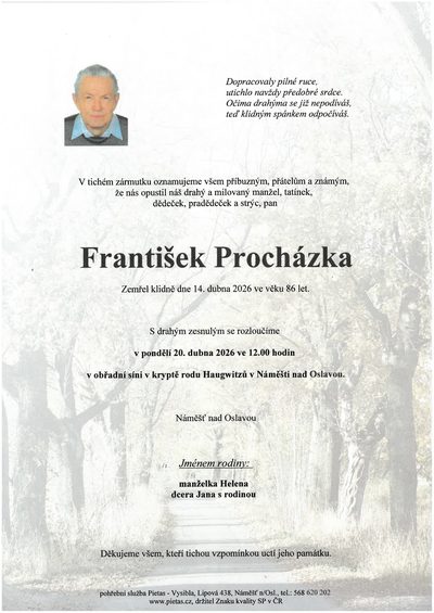 Smuteční oznámení – František Procházka