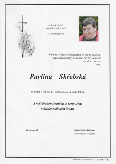 Smuteční oznámení – Pavlina Skřebská