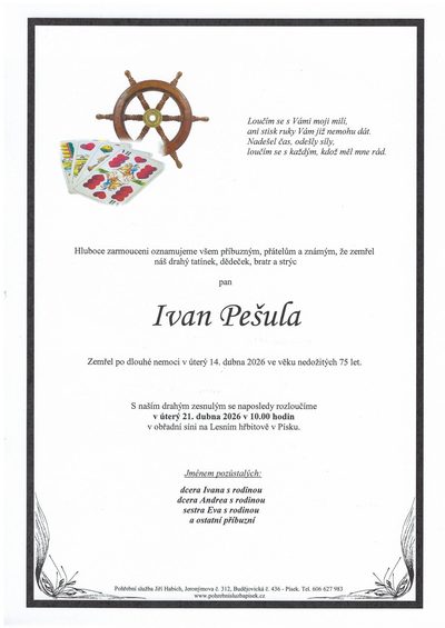 Smuteční oznámení – Ivan Pešula