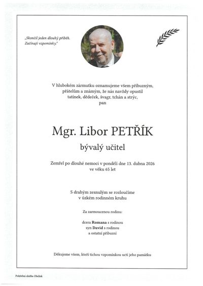 Smuteční oznámení – Libor Petřík