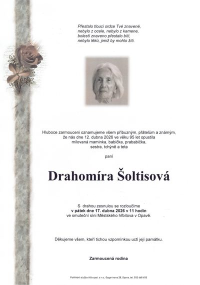 Smuteční oznámení – Drahomíra Soltisová