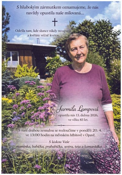 Smuteční oznámení – Jarmila Lampová
