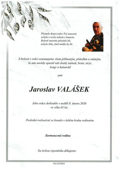 Smuteční oznámení – Jaroslav Valášek
