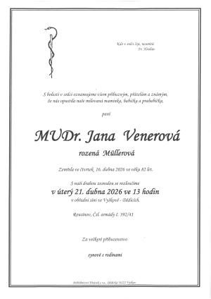 Smuteční oznámení – Jana Venerová