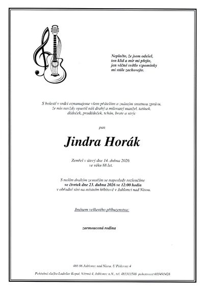Smuteční oznámení – Jindra Horák