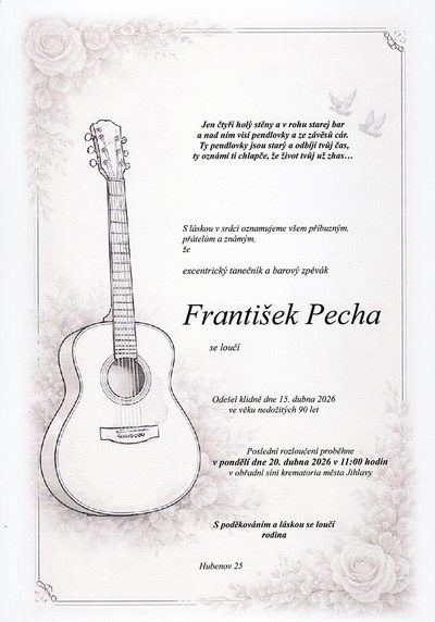 Smuteční oznámení – František Pecha