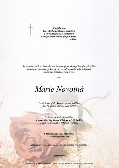 Smuteční oznámení – Marie Novotná