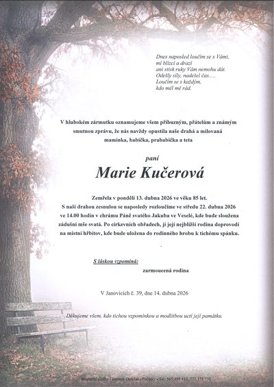 Smuteční oznámení – Marie Kučerová
