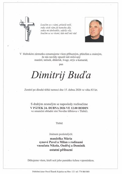 Smuteční oznámení – Dimitrij Buďa