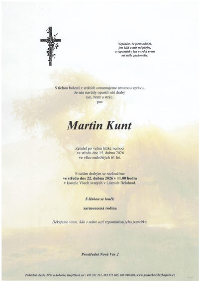 Smuteční oznámení – Martin Kunt