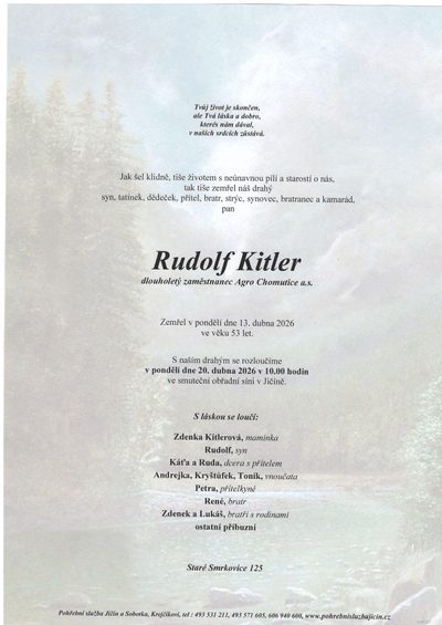 Smuteční oznámení – Rudolf Kitler