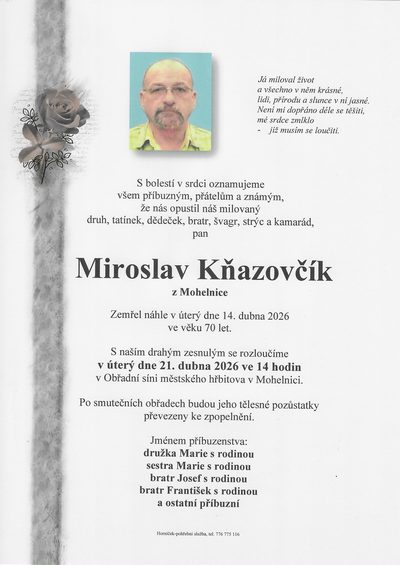 Smuteční oznámení – Miroslav Kňazovčík