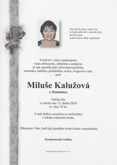 Smuteční oznámení – Miluše Kalužová