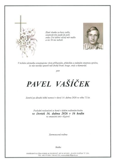 Smuteční oznámení – Pavel Vašíček