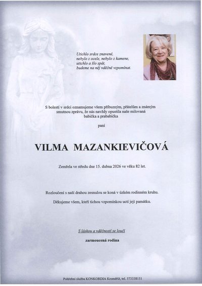 Smuteční oznámení – Vilma Mazankievičová