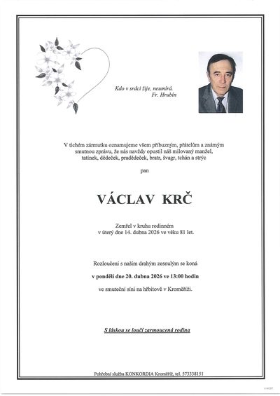 Smuteční oznámení – Václav Krč