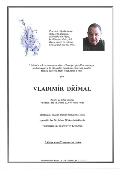 Smuteční oznámení – Vladimír Dřímal
