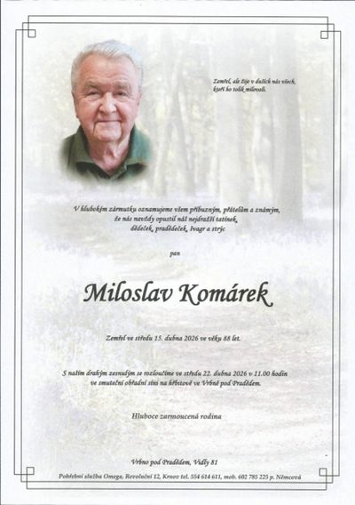 Smuteční oznámení – Miloslav Komárek