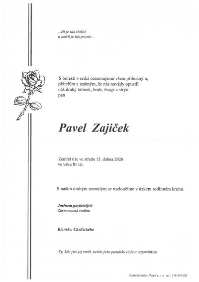 Smuteční oznámení – Pavel Zajiček