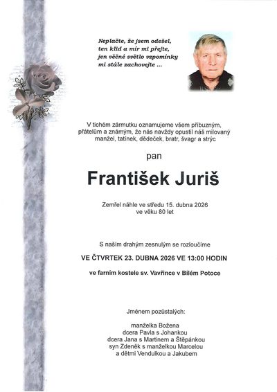 Smuteční oznámení – František Juriš