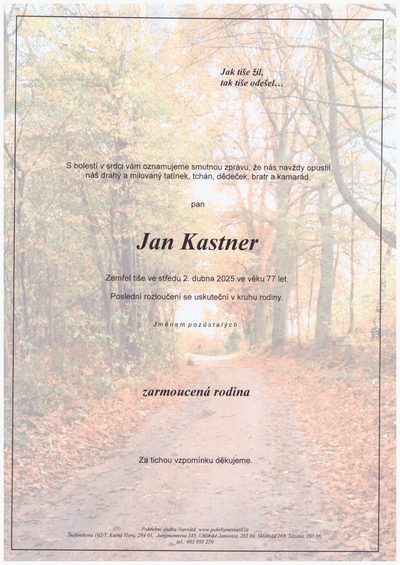 Smuteční oznámení – Jan Kastner