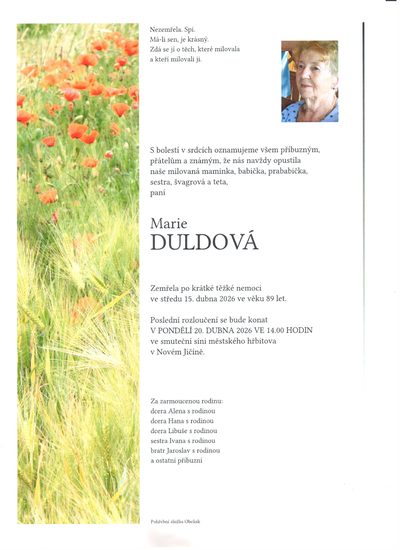 Smuteční oznámení – Marie Duldová