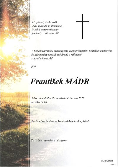 Smuteční oznámení – František Mádr