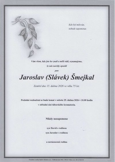 Smuteční oznámení – Jaroslav