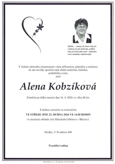 Smuteční oznámení – Alena Kobzíková