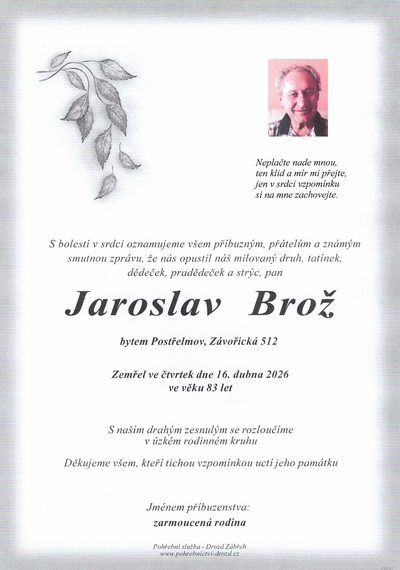 Smuteční oznámení – Jaroslav Brož