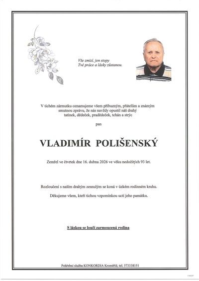 Smuteční oznámení – Vladimír Polišenský