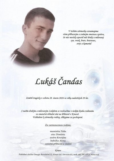 Smuteční oznámení – Cukáš Čandas