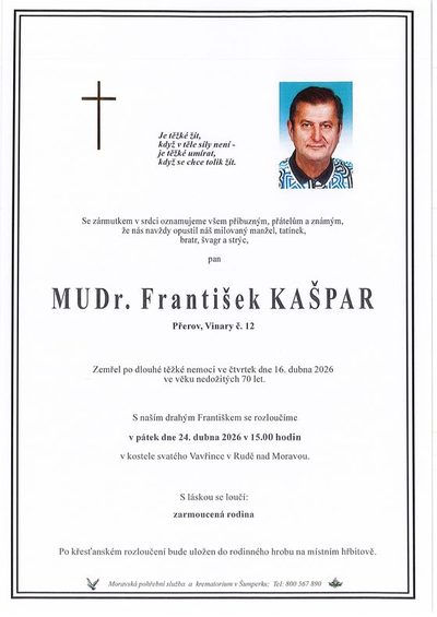 Smuteční oznámení – František Kašpar
