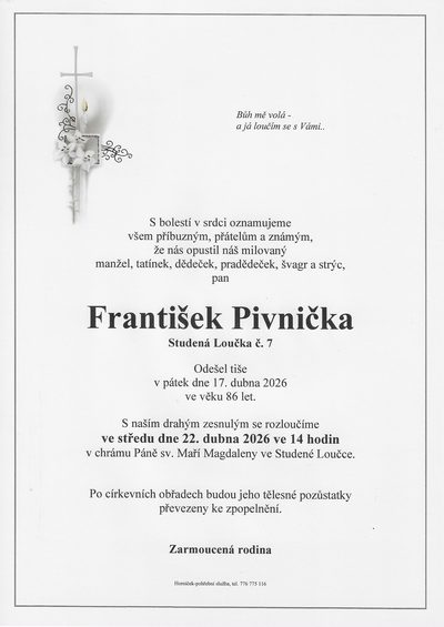 Smuteční oznámení – František Pivnička