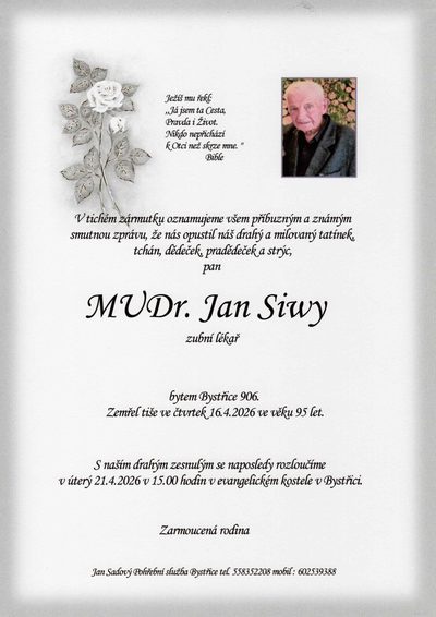 Smuteční oznámení – Jan Siwy