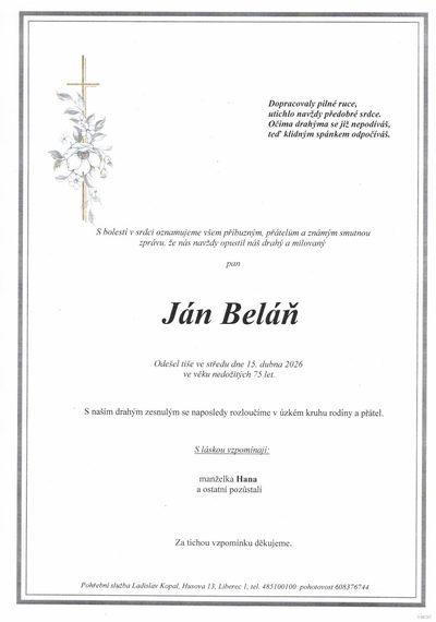 Smuteční oznámení – Ján Beláň